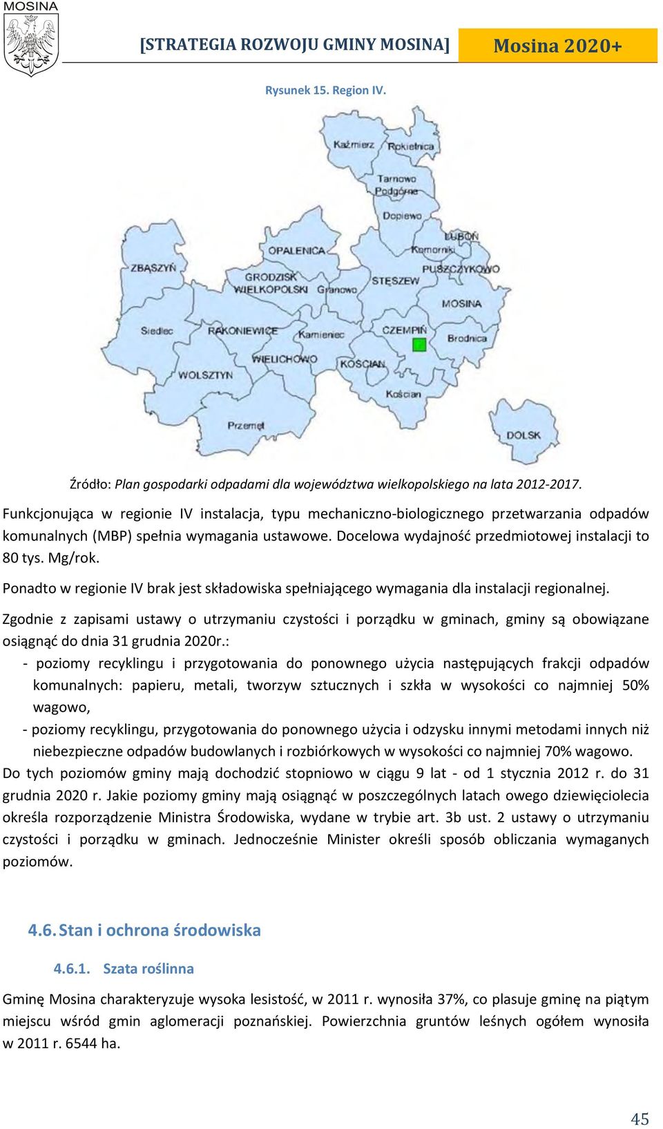 Mg/rok. Ponadto w regionie IV brak jest składowiska spełniającego wymagania dla instalacji regionalnej.