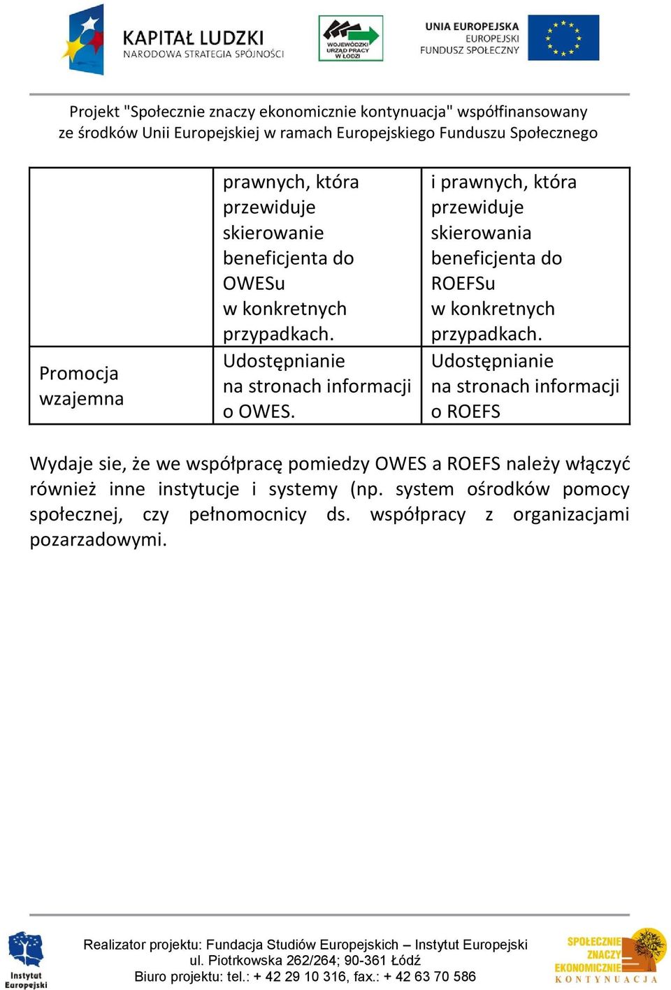 i prawnych, która przewiduje skierowania beneficjenta do ROEFSu w konkretnych przypadkach.