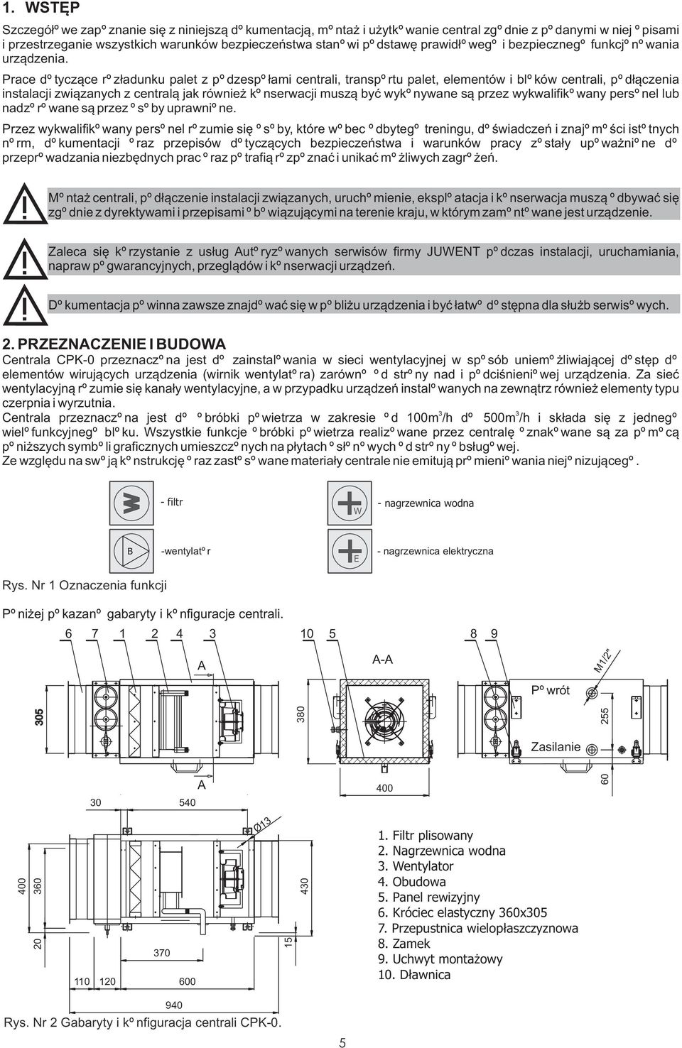 Prace dotycz¹ce roz³adunku palet z podzespo³ami centrali, transportu palet, elementów i bloków centrali, pod³¹czenia instalacji zwi¹zanych z central¹ jak równie konserwacji musz¹ byæ wykonywane s¹