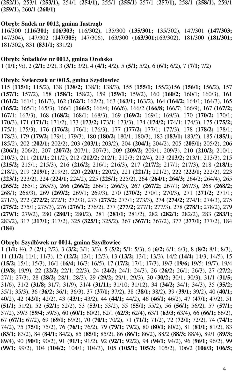 ½), 2 (2/1; 2/2), 3 (3/1; 3/2), 4 (4/1; 4/2), 5 (5/1; 5/2), 6 (6/1; 6/2), 7 (7/1; 7/2) Obręb: Świerczek nr 0015, gmina Szydłowiec 115 (115/1; 115/2), 138 (138/2; 138/1; 138/3), 155 (155/1; 155/2)156