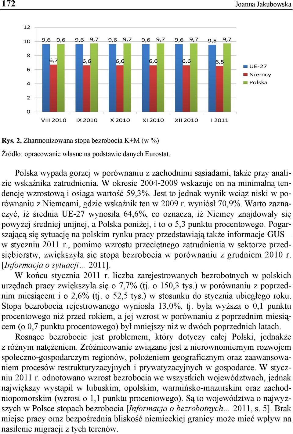 Polska wypada gorzej w porównaniu z zachodnimi sąsiadami, także przy analizie wskaźnika zatrudnienia. W okresie 2004-2009 wskazuje on na minimalną tendencję wzrostową i osiąga wartość 59,3%.