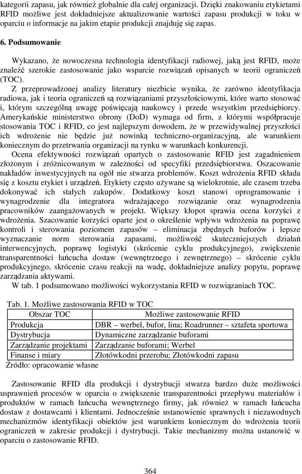 Podsumowanie Wykazano, że nowoczesna technologia identyfikacji radiowej, jaką jest RFID, może znaleźć szerokie zastosowanie jako wsparcie rozwiązań opisanych w teorii ograniczeń (TOC).