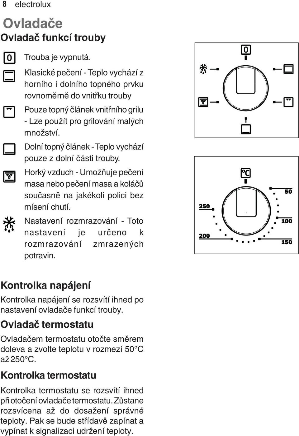 Dolní topný článek - Teplo vychází pouze z dolní části trouby. Horký vzduch - Umožňuje pečení masa nebo pečení masa a koláčů současně na jakékoli polici bez mísení chutí.