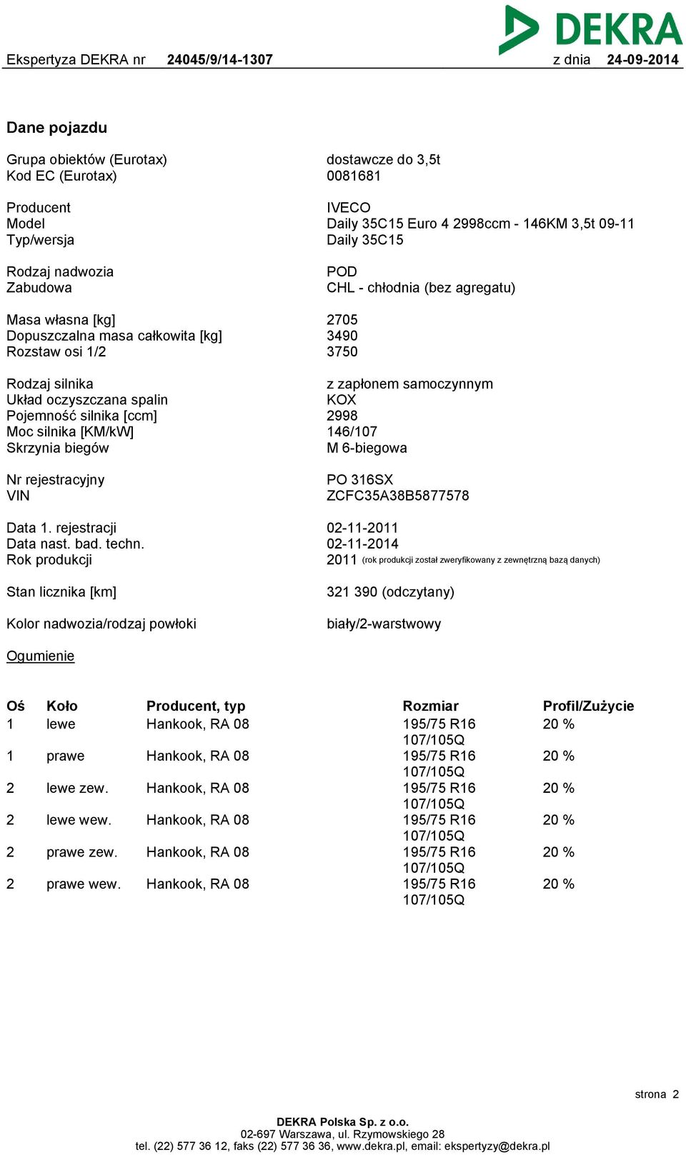 Skrzynia biegów z zapłonem samoczynnym KOX 2998 146/107 M 6-biegowa Nr rejestracyjny VIN PO 316SX ZCFC35A38B5877578 Data 1. rejestracji Data nast. bad. techn.