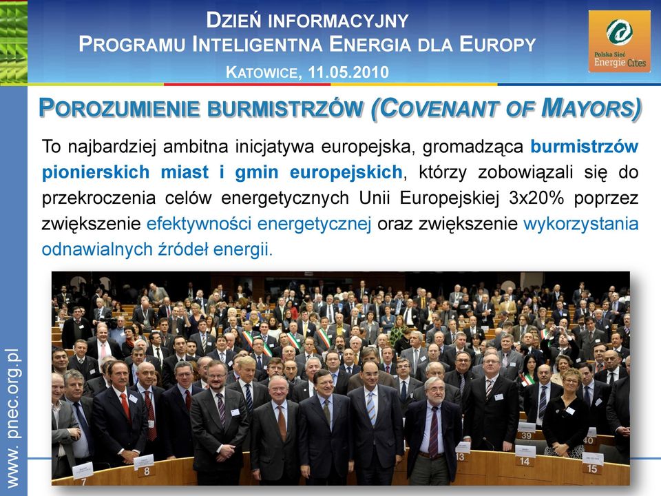 burmistrzów pionierskich miast i gmin europejskich, którzy zobowiązali się do przekroczenia celów energetycznych