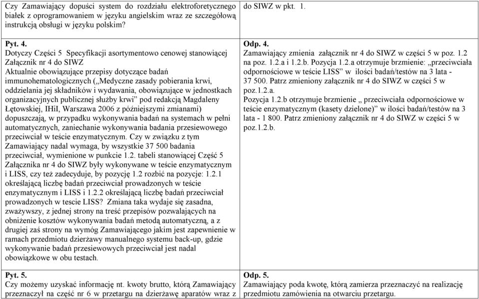 oddzielania jej składników i wydawania, obowiązujące w jednostkach organizacyjnych publicznej służby krwi pod redakcją Magdaleny Łętowskiej, IHiI, Warszawa 2006 z późniejszymi zmianami) dopuszczają,