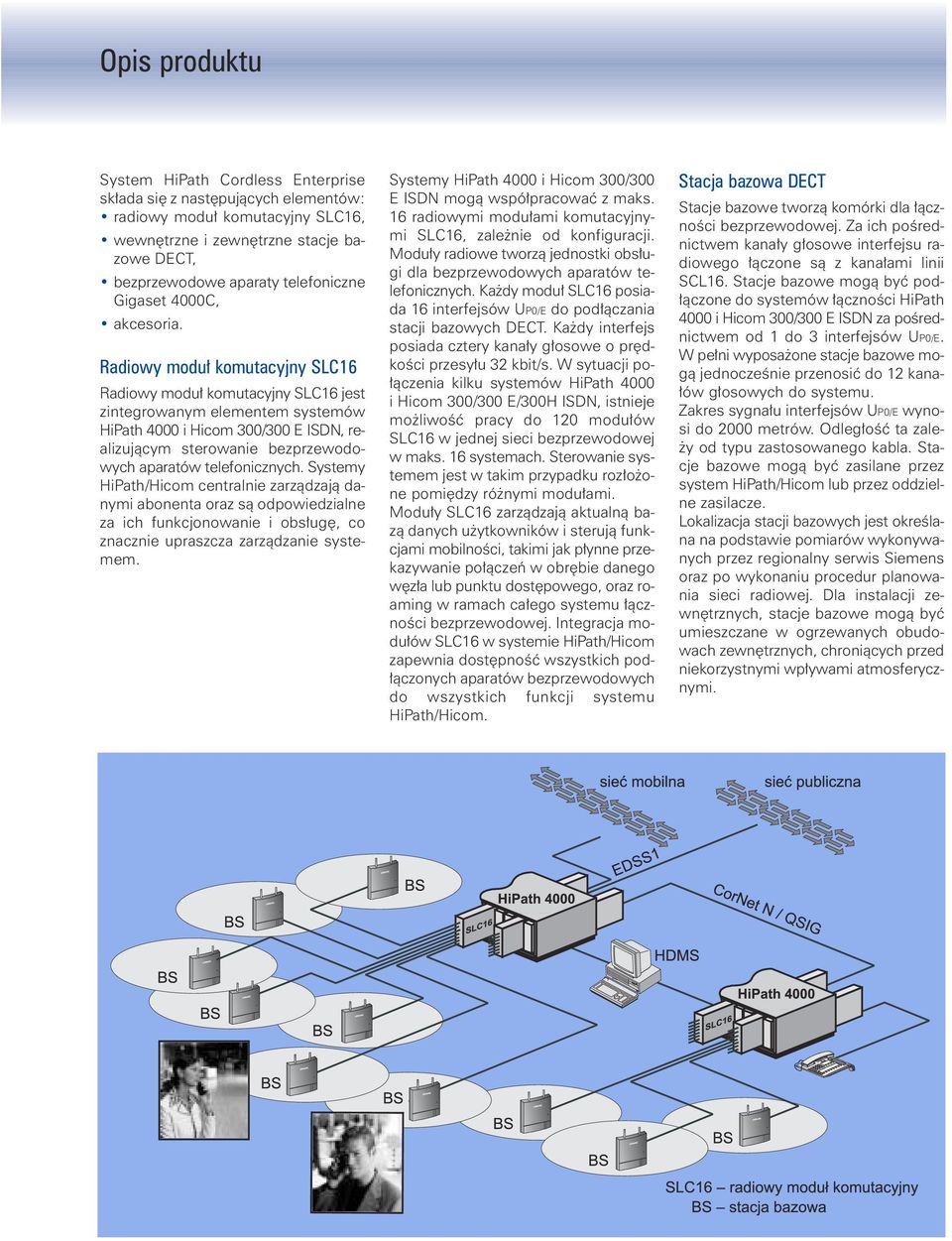 Radiowy modu komutacyjny SLC16 Radiowy modu komutacyjny SLC16 jest zintegrowanym elementem systemów HiPath 4000 i Hicom 300/300 E ISDN, realizujàcym sterowanie bezprzewodowych aparatów telefonicznych.