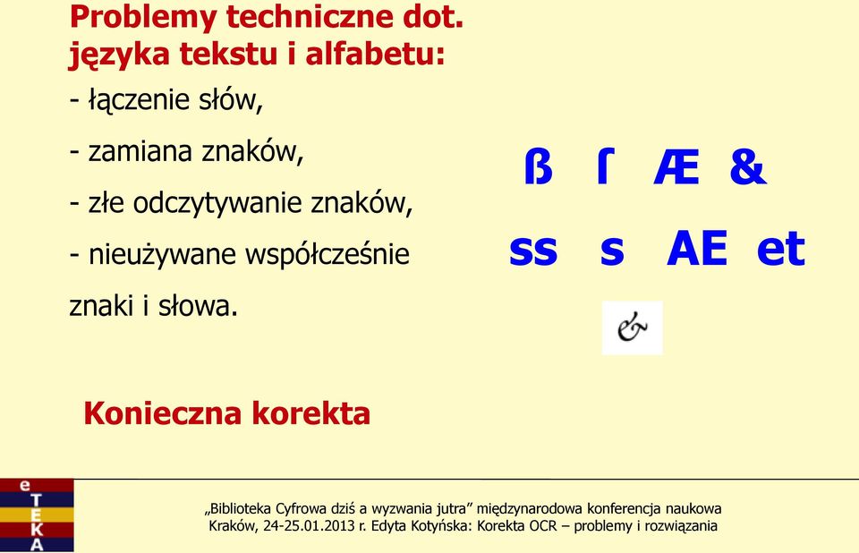 zamiana znaków, - złe odczytywanie znaków, -