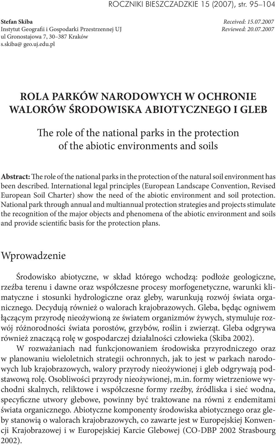 national parks in the protection of the natural soil environment has been described.