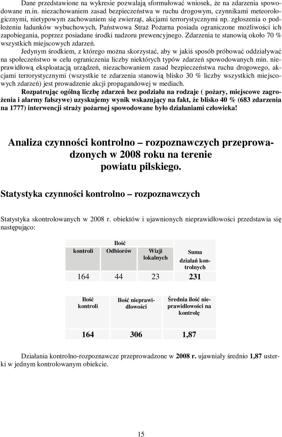 zgłoszenia o podłożeniu ładunków wybuchowych, Państwowa Straż Pożarna posiada ograniczone możliwości ich zapobiegania, poprzez posiadane środki nadzoru prewencyjnego.