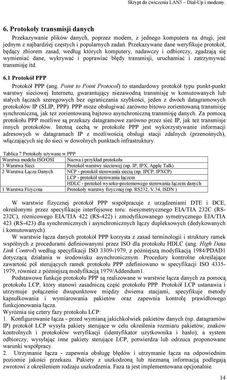 zatrzymywać transmisję itd. 6.1 Protokół PPP Protokół PPP (ang.