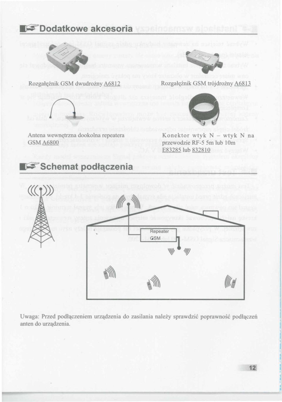 przewodzie RF-5 5m lub 10m E83285 lub 832810 ~Schemat podtqczenia ((( ))) Uwaga: Przed