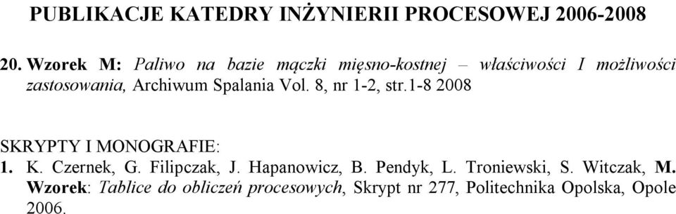 1-8 2008 SKRYPTY I MONOGRAFIE: 1. K. Czernek, G. Filipczak, J. Hapanowicz, B.