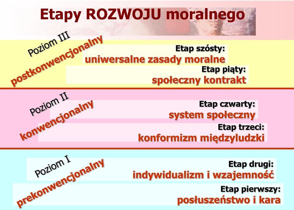 społeczny Etap trzeci: konformizm międzyludzki Etap drugi: