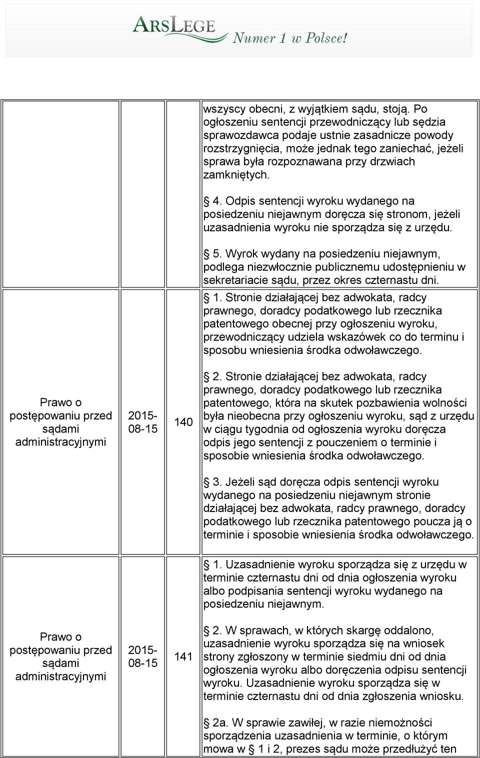 4. Odpis sentencji wyroku wydanego na posiedzeniu niejawnym doręcza się stronom, jeżeli uzasadnienia wyroku nie sporządza się z urzędu. 5.