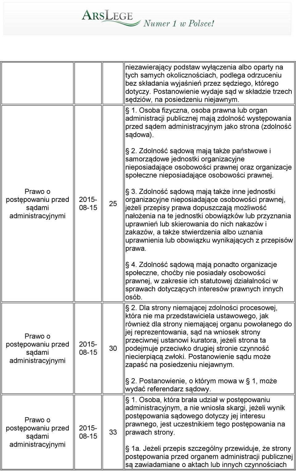 Osoba fizyczna, osoba prawna lub organ administracji publicznej mają zdolność występowania przed sądem administracyjnym jako strona (zdolność sądowa). 2.