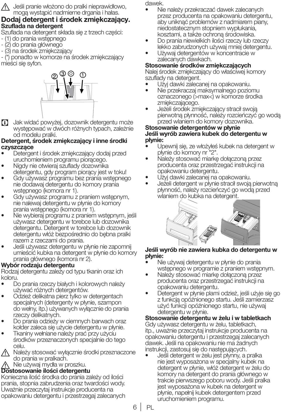 mieści się syfon. 2 3 1 C Jak widać powyżej, dozownik detergentu może występować w dwóch różnych typach, zależnie od modelu pralki.