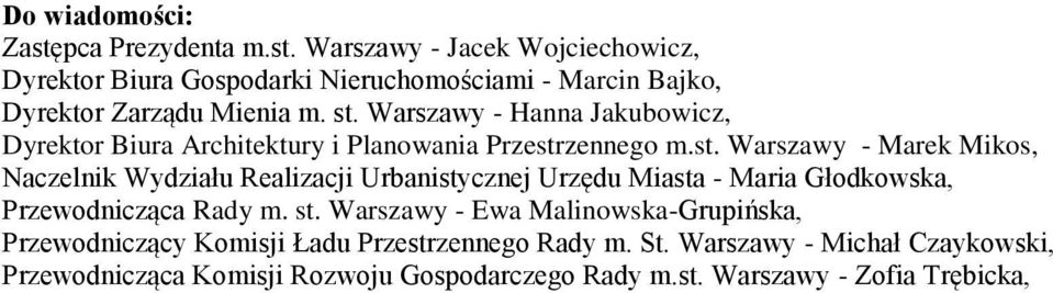 st. Warszawy - Ewa Malinowska-Grupińska, Przewodniczący Komisji Ładu Przestrzennego Rady m. St.