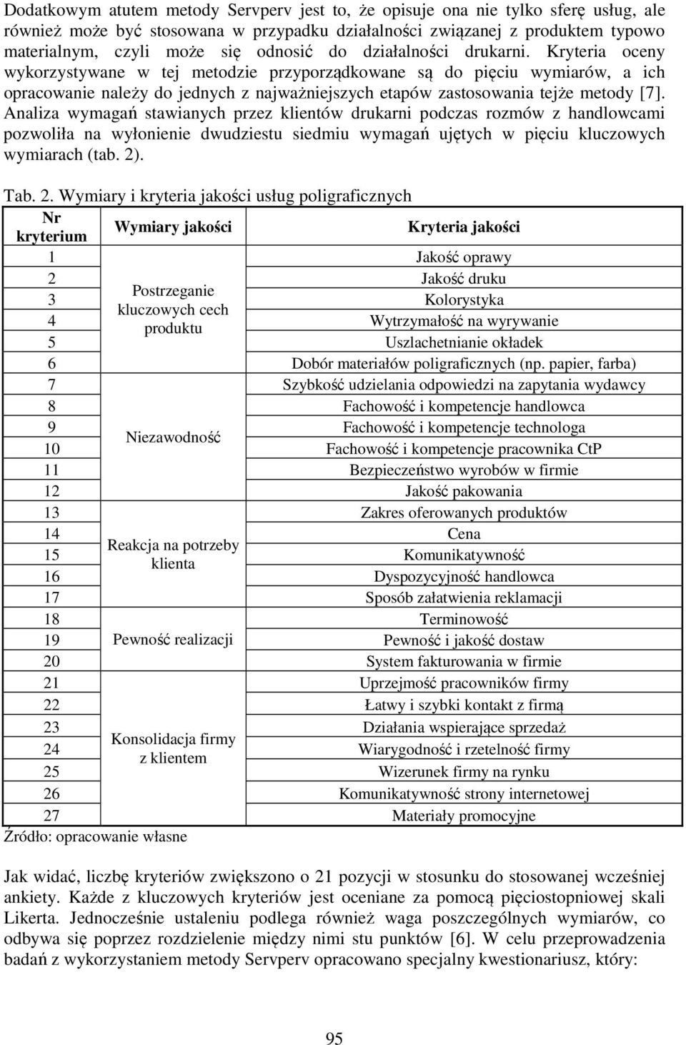 Kryteria oceny wykorzystywane w tej metodzie przyporządkowane są do pięciu wymiarów, a ich opracowanie należy do jednych z najważniejszych etapów zastosowania tejże metody [7].