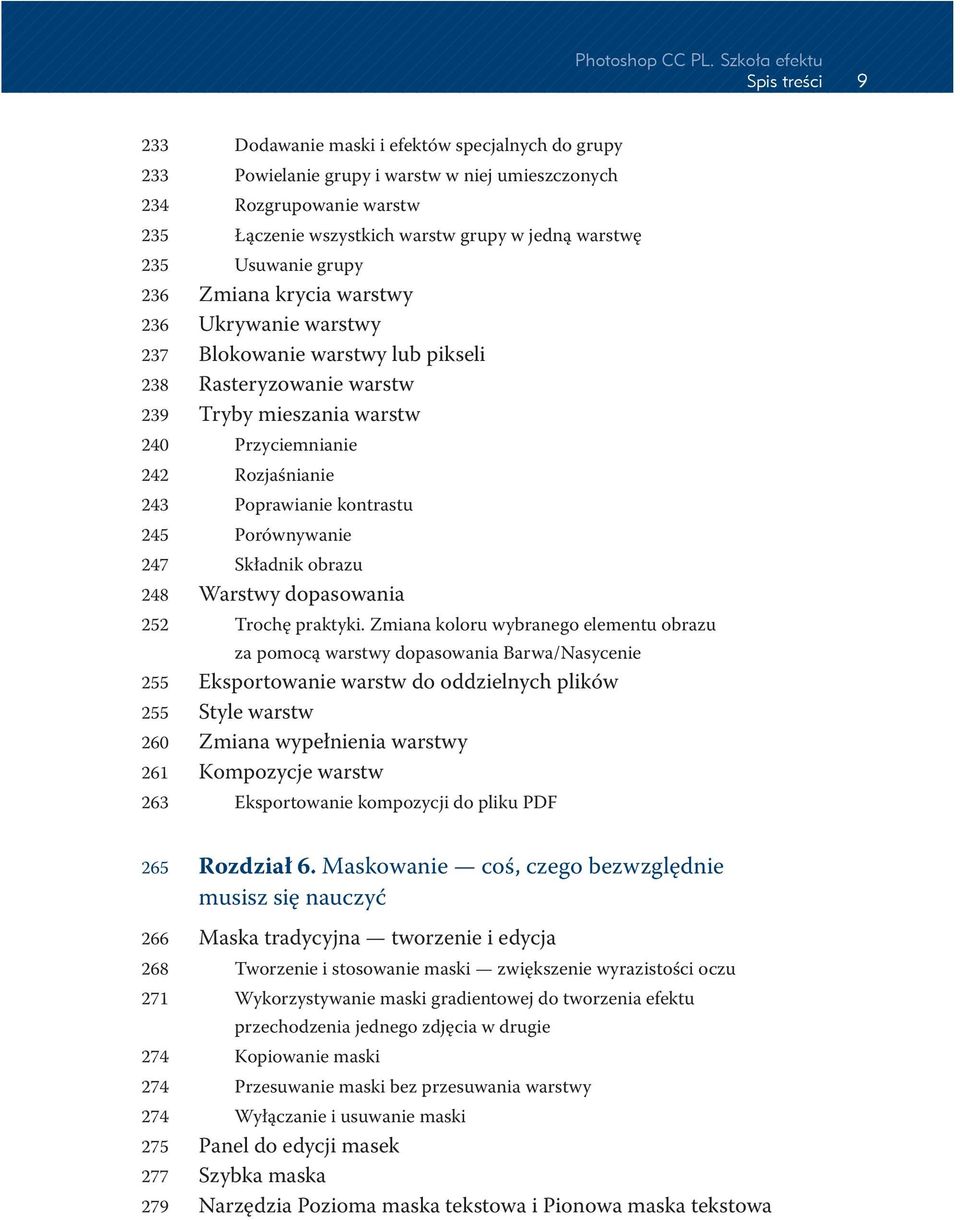 warstwę 235 Usuwanie grupy 236 Zmiana krycia warstwy 236 Ukrywanie warstwy 237 Blokowanie warstwy lub pikseli 238 Rasteryzowanie warstw 239 Tryby mieszania warstw 240 Przyciemnianie 242 Rozjaśnianie