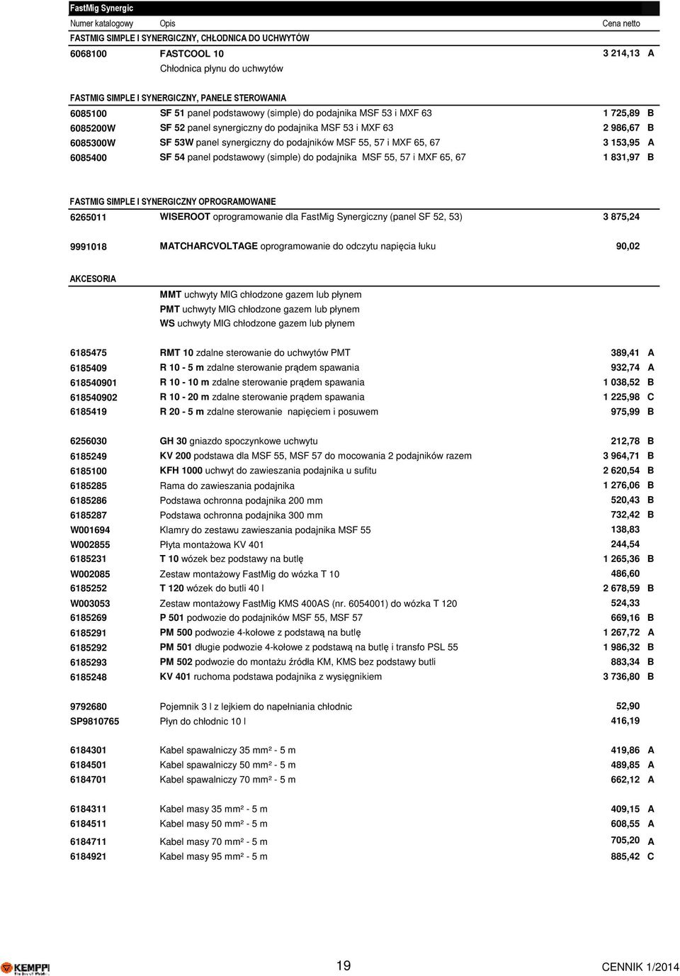 65, 67 3 153,95 A 6085400 SF 54 panel podstawowy (simple) do podajnika MSF 55, 57 i MXF 65, 67 1 831,97 B FASTMIG SIMPLE I SYNERGICZNY OPROGRAMOWANIE 6265011 WISEROOT oprogramowanie dla FastMig