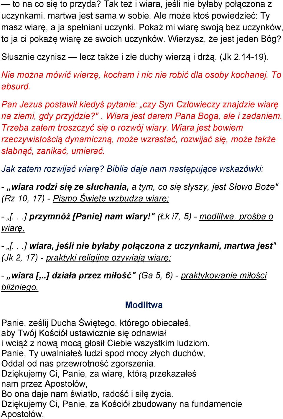 Nie można mówić wierzę, kocham i nic nie robić dla osoby kochanej. To absurd. Pan Jezus postawił kiedyś pytanie: czy Syn Człowieczy znajdzie wiarę na ziemi, gdy przyjdzie?".