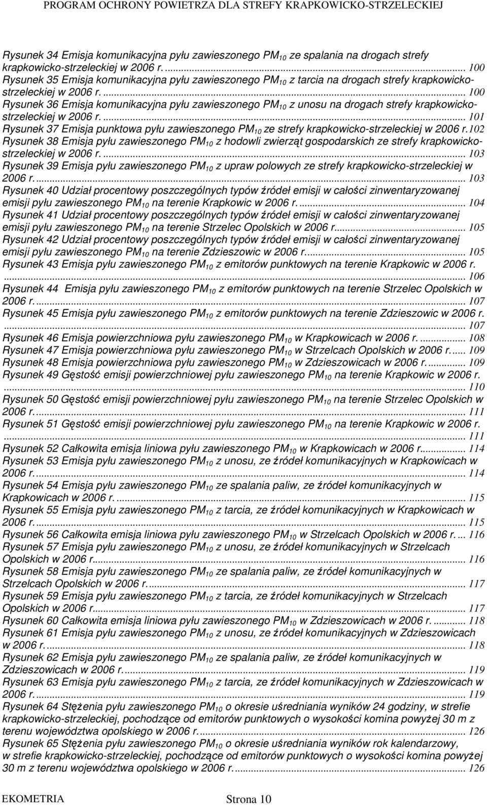... 100 Rysunek 36 Emisja komunikacyjna pyłu zawieszonego PM 10 z unosu na drogach strefy krapkowickostrzeleckiej w 2006 r.