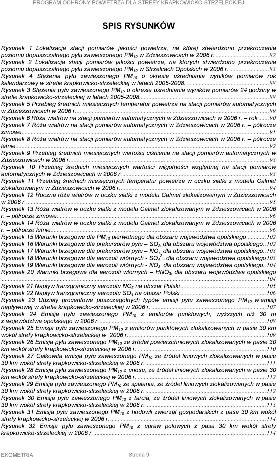 ... 83 Rysunek 4 Stężenia pyłu zawieszonego PM 10 o okresie uśredniania wyników pomiarów rok kalendarzowy w strefie krapkowicko-strzeleckiej w latach 2005-2008.