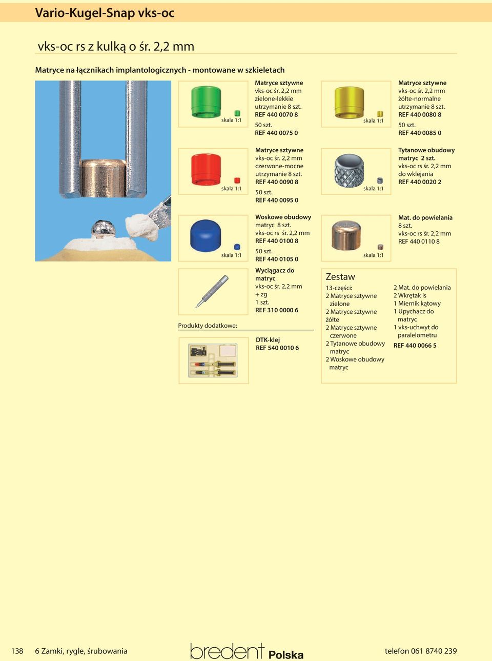 REF 440 0095 0 Tytanowe obudowy matryc vks-oc rs śr., mm do wklejania REF 440 000 Woskowe obudowy matryc vks-oc rs śr., mm REF 440 000 8 50 szt. REF 440 005 0 Mat. do powielania vks-oc rs śr.