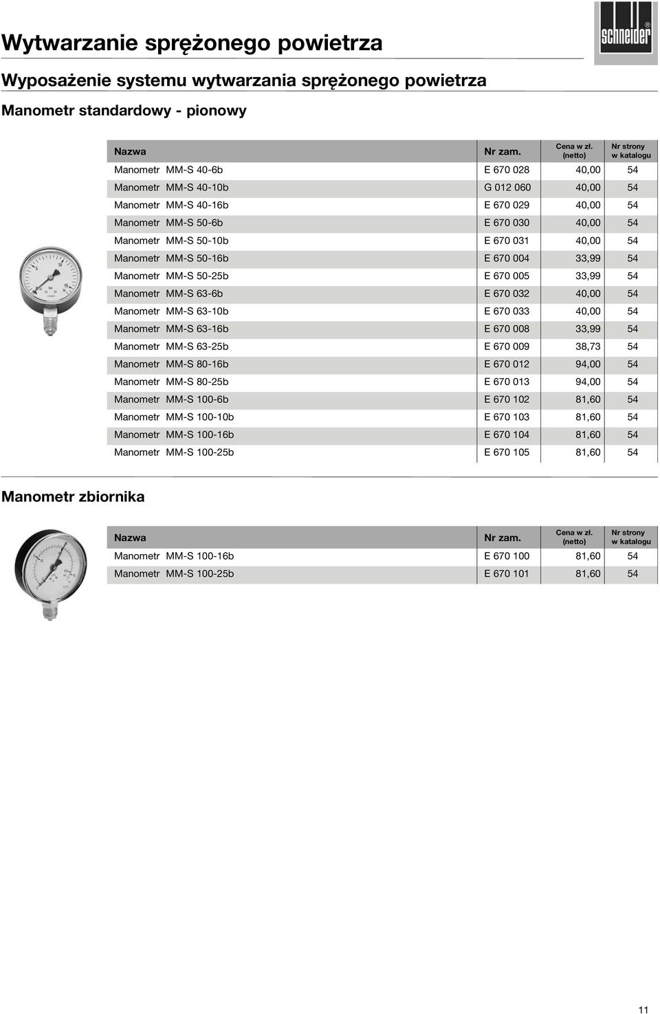 Manometr MM-S 63-6b E 670 032 40,00 54 Manometr MM-S 63-10b E 670 033 40,00 54 Manometr MM-S 63-16b E 670 008 33,99 54 Manometr MM-S 63-25b E 670 009 38,73 54 Manometr MM-S 80-16b E 670 012 94,00 54