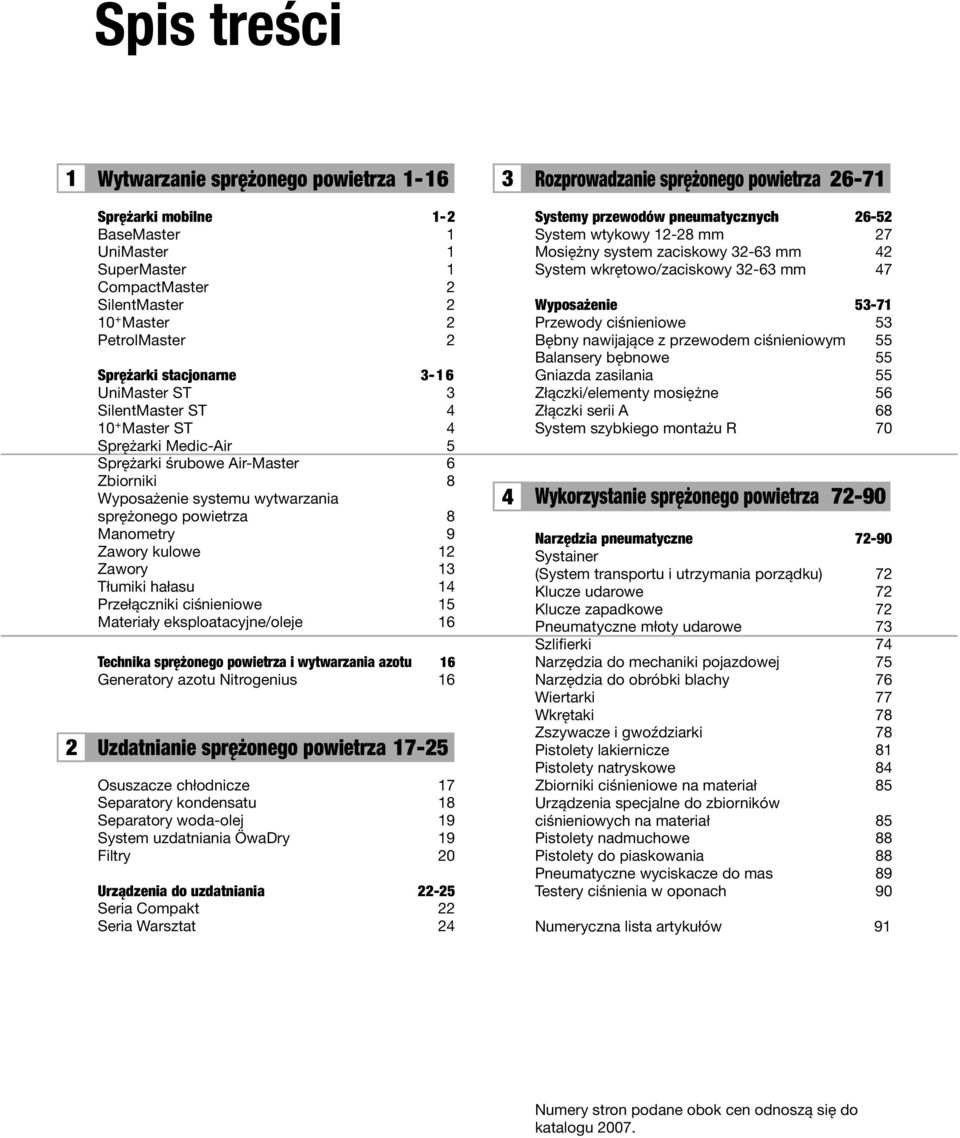 systemu wytwarzania sprężonego powietrza 8 Manometry 9 Zawory kulowe 12 Zawory 13 Tłumiki hałasu 14 Przełączniki ciśnieniowe 15 Materiały eksploatacyjne/oleje 16 Technika sprężonego powietrza i