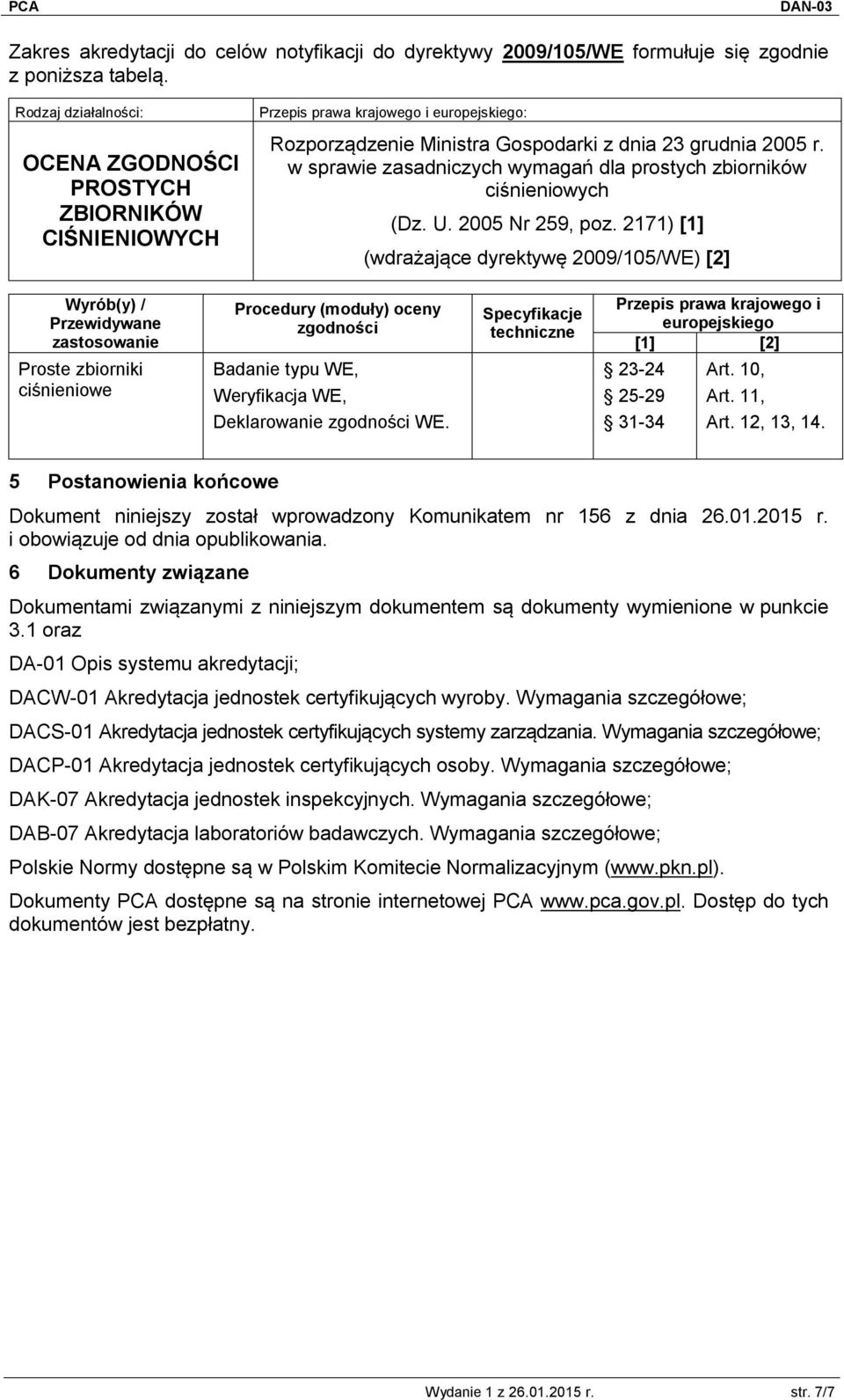 w sprawie zasadniczych wymagań dla prostych zbiorników ciśnieniowych (Dz. U. 2005 Nr 259, poz.