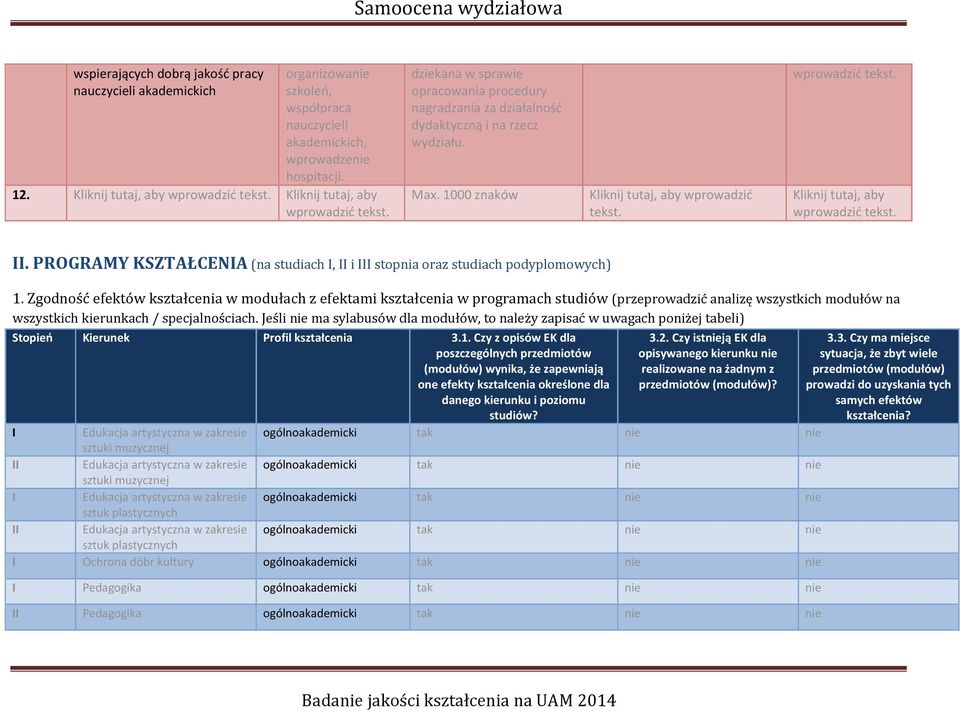 PROGRAMY KSZTAŁCENIA (na studiach I, II i III stopnia oraz studiach podyplomowych) 1.