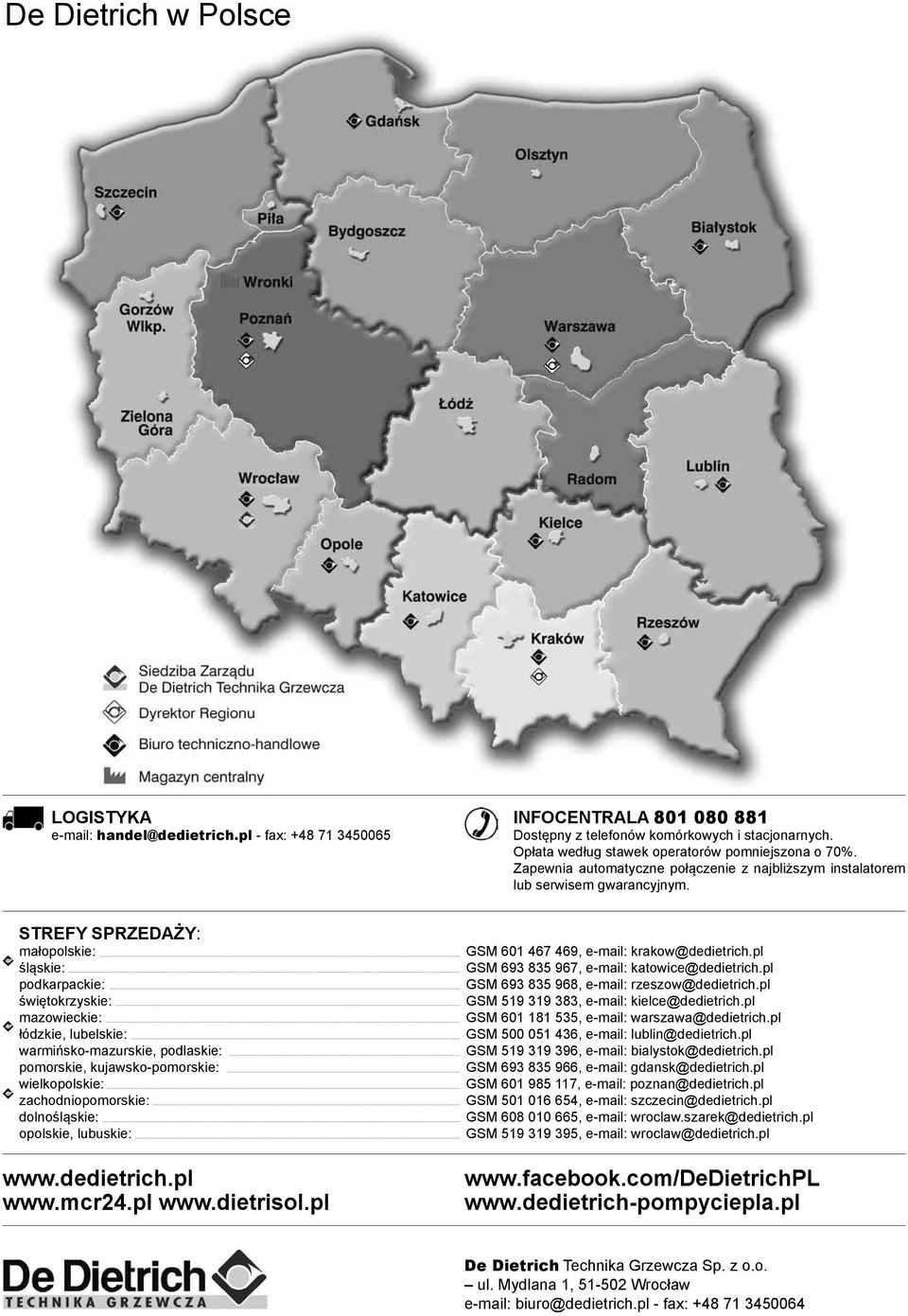 strefy sprzedaży: małopolskie: śląskie: podkarpackie: świętokrzyskie: mazowieckie: łódzkie, lubelskie: warmińsko-mazurskie, podlaskie: pomorskie, kujawsko-pomorskie: wielkopolskie: