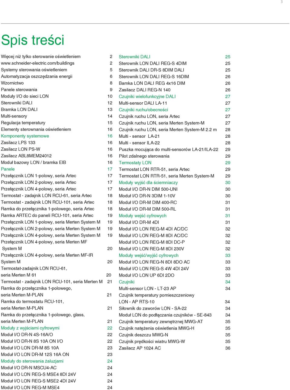 14 Regulacja temperatury 15 Elementy sterownania oświetleniem 16 Komponenty systemowe 16 Zasilacz LPS 133 16 Zasilacz LON PS-W 16 Zasilacz ABL8MEM24012 16 Moduł bazowy LON / bramka EIB 16 Panele 17