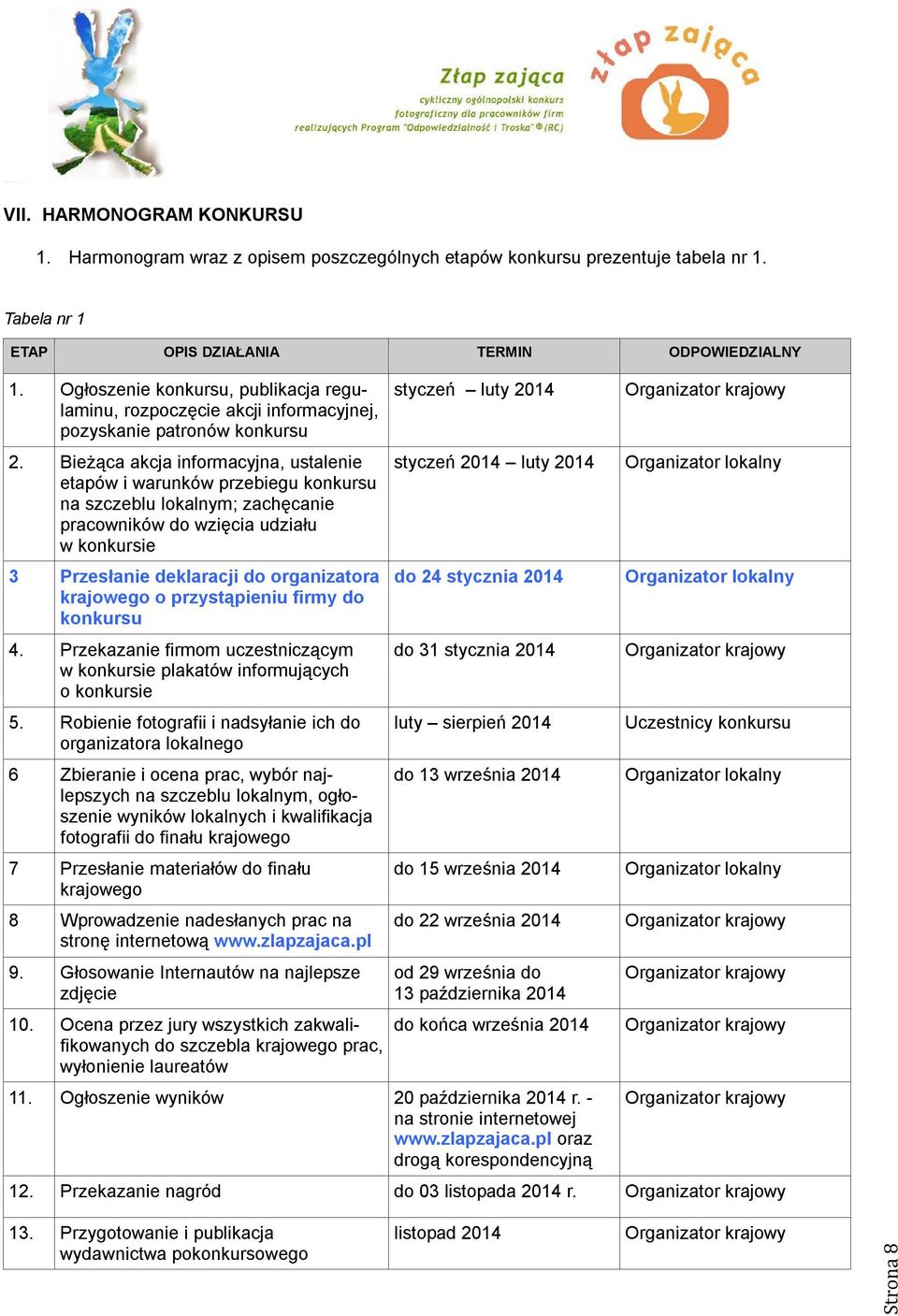 Bieżąca akcja informacyjna, ustalenie etapów i warunków przebiegu konkursu na szczeblu lokalnym; zachęcanie pracowników do wzięcia udziału w konkursie 3 Przesłanie deklaracji do organizatora