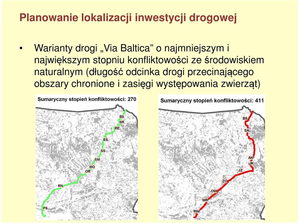 konfliktowości ze środowiskiem naturalnym (długość odcinka