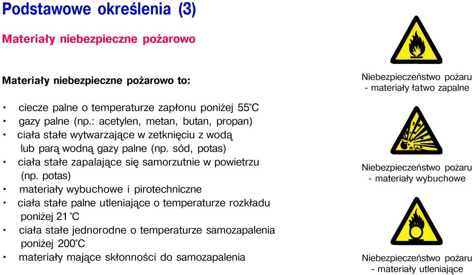 potas) materiały wybuchowe i pirotechniczne ciała stałe palne utleniające o temperaturze rozkładu poniżej 21 C ciała stałe jednorodne o temperaturze samozapalenia poniżej 200 C