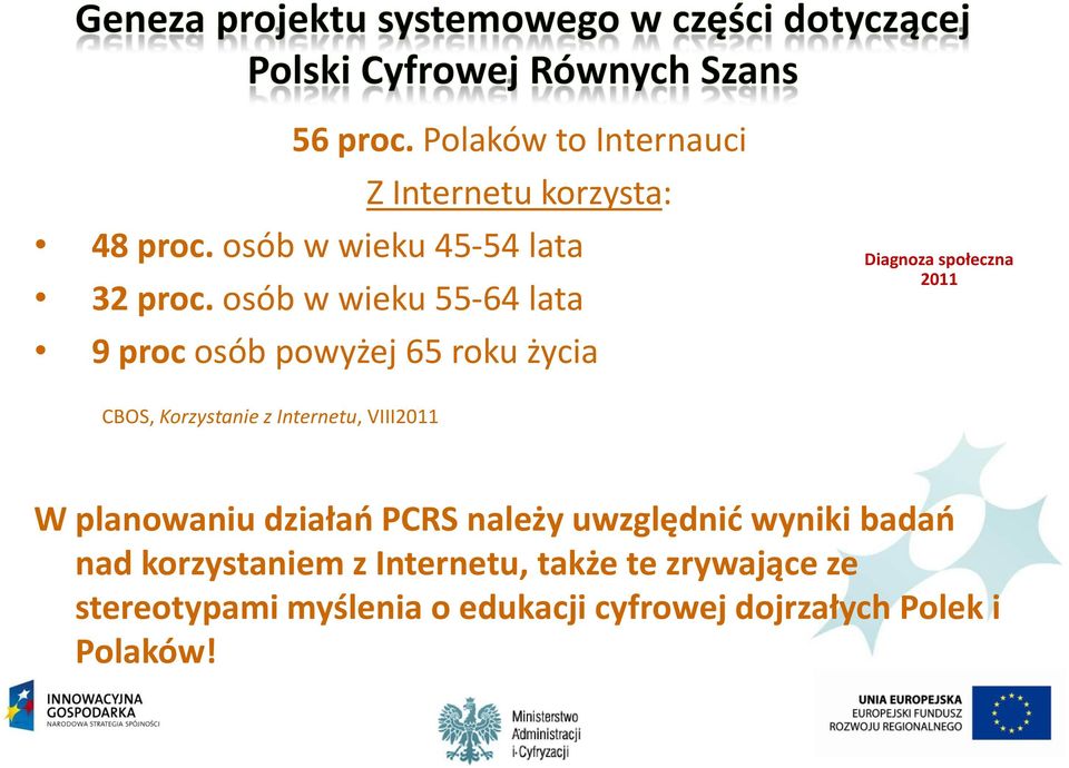 Korzystanie z Internetu, VIII2011 W planowaniu działao PCRS należy uwzględnid wyniki badao nad