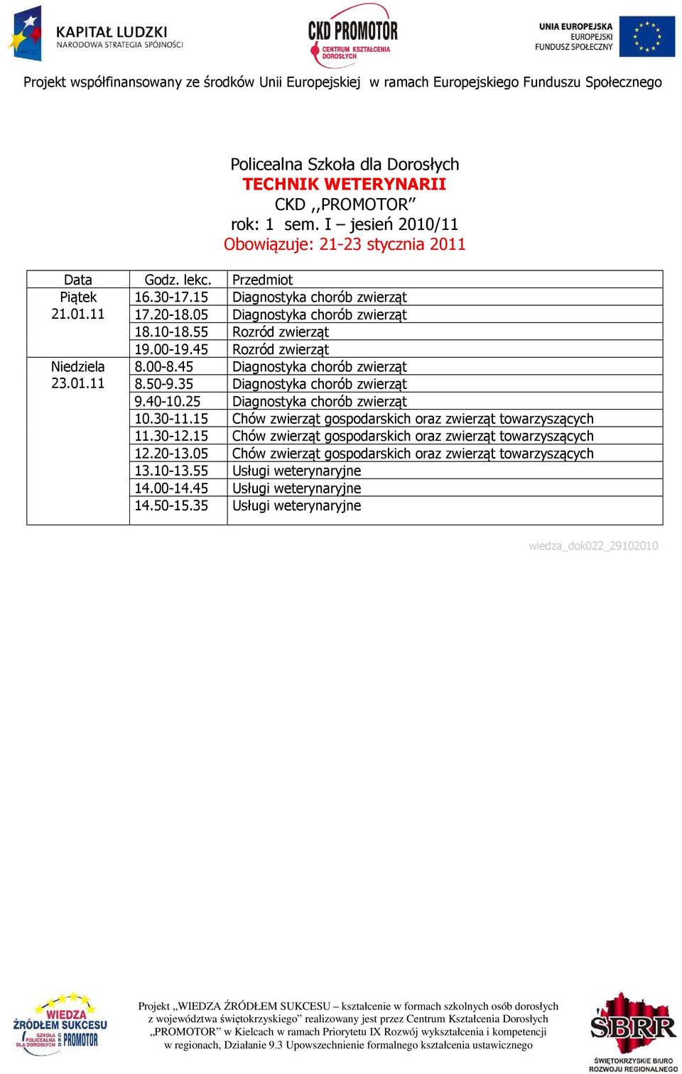 25 Diagnostyka chorób zwierząt 10.30-11.15 Chów zwierząt gospodarskich oraz zwierząt towarzyszących 11.30-12.