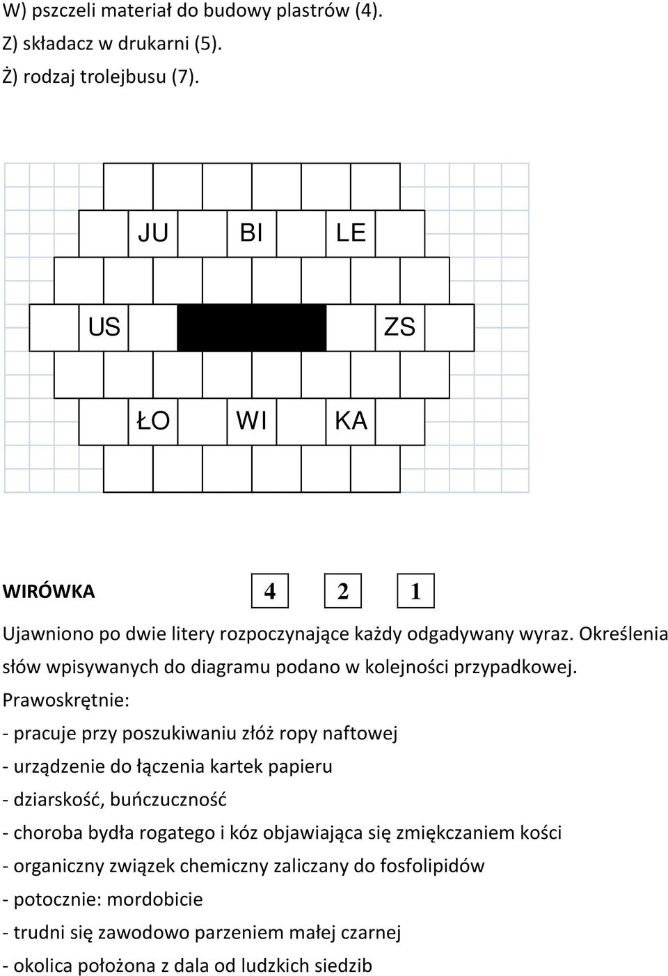 Określenia słów wpisywanych do diagramu podano w kolejności przypadkowej.