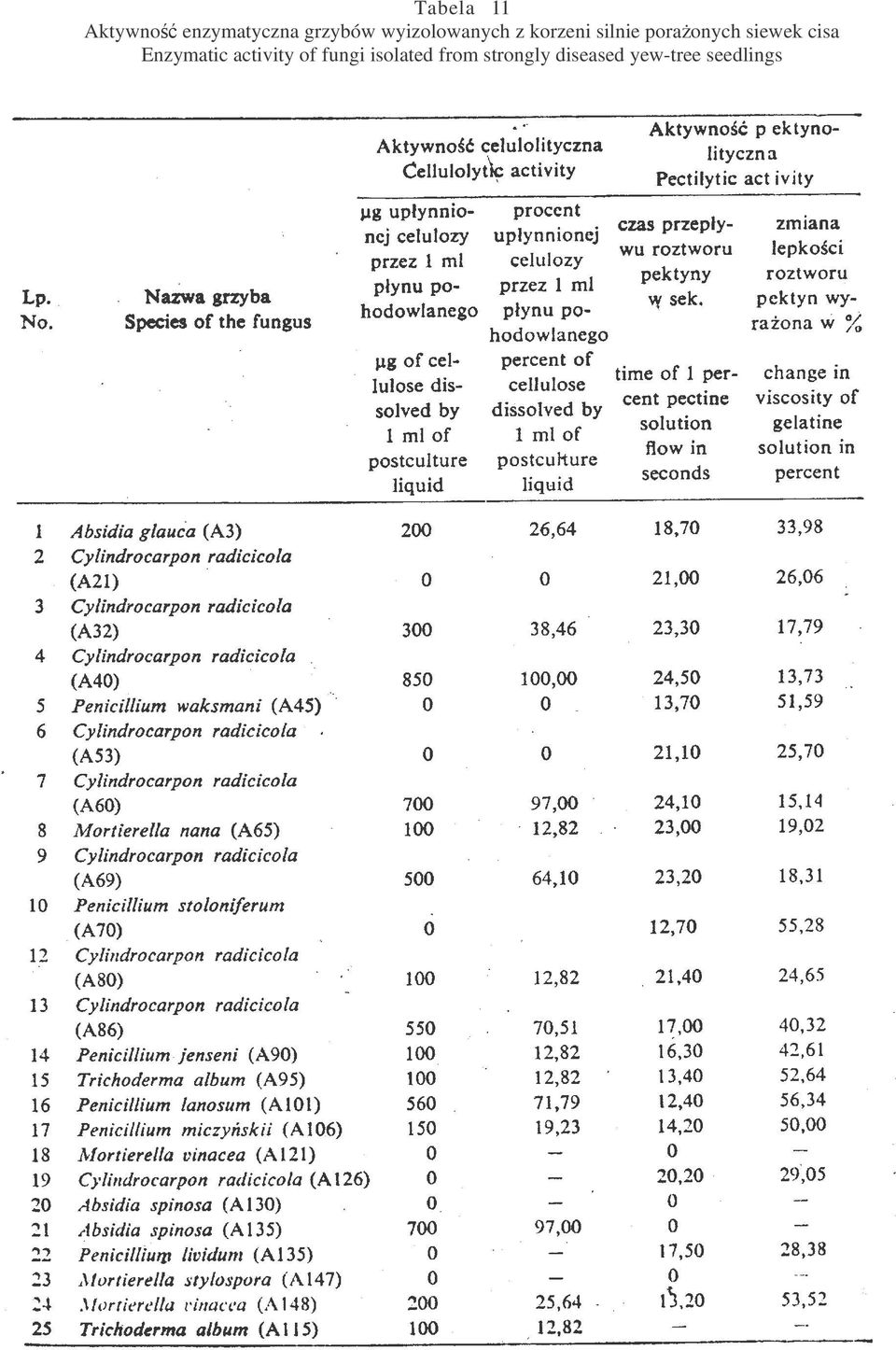 siewek cisa Enzymatic activity of fungi