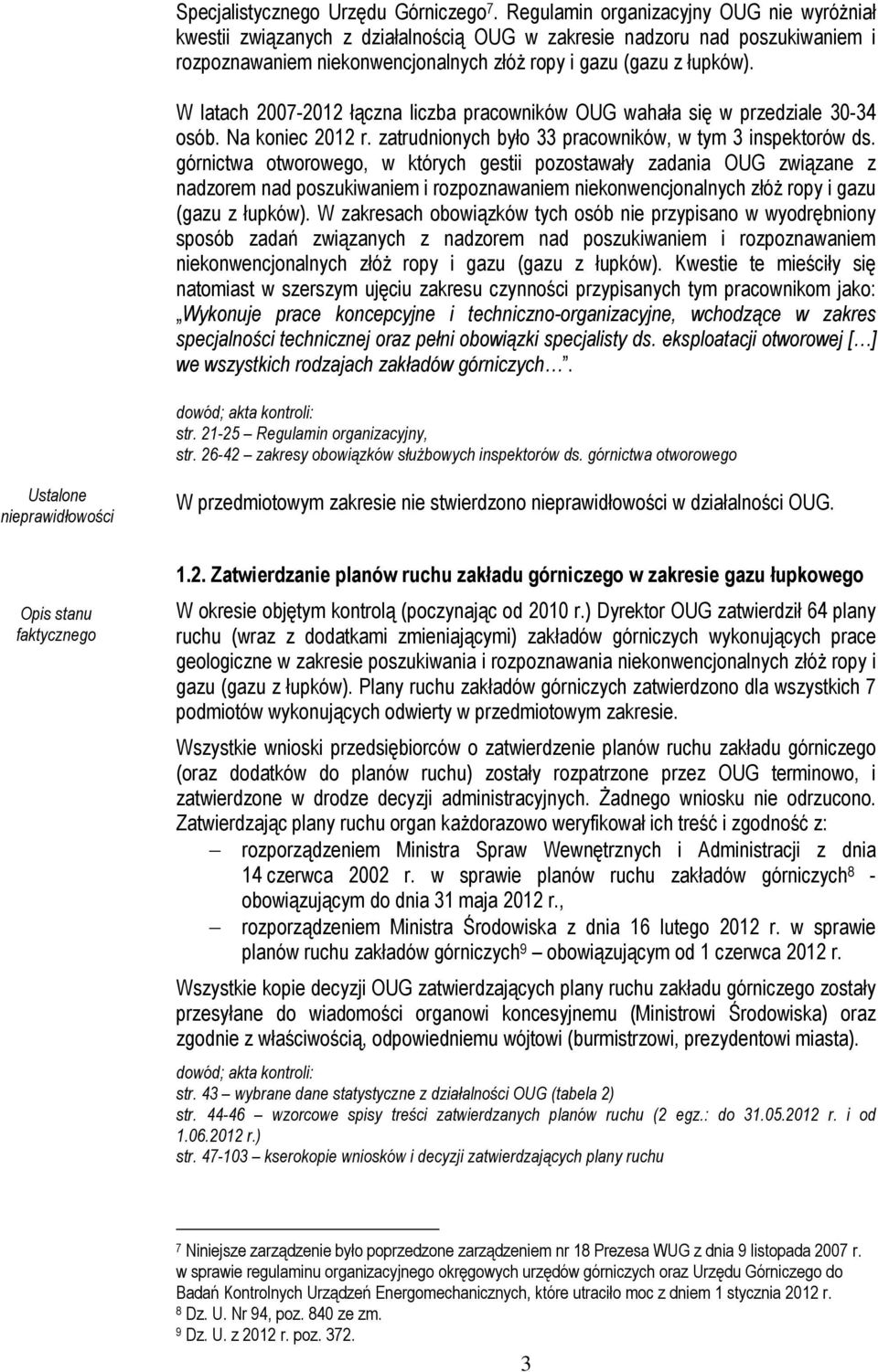 W latach 2007-2012 łączna liczba pracowników OUG wahała się w przedziale 30-34 osób. Na koniec 2012 r. zatrudnionych było 33 pracowników, w tym 3 inspektorów ds.