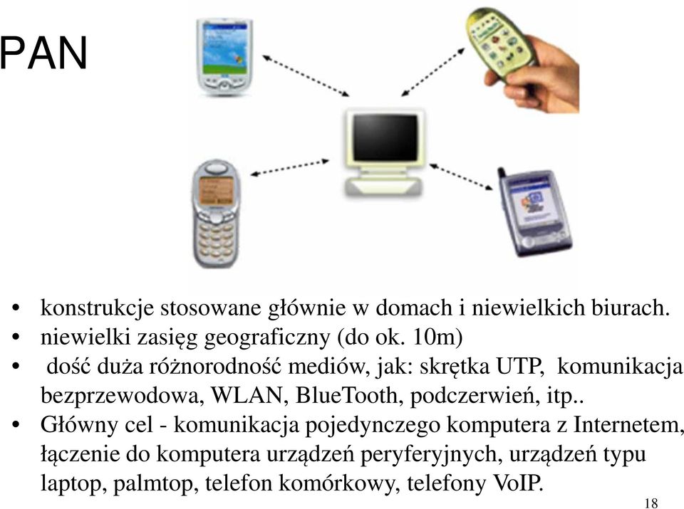 10m) dość duża różnorodność mediów, jak: skrętka UTP, komunikacja bezprzewodowa, WLAN, BlueTooth,