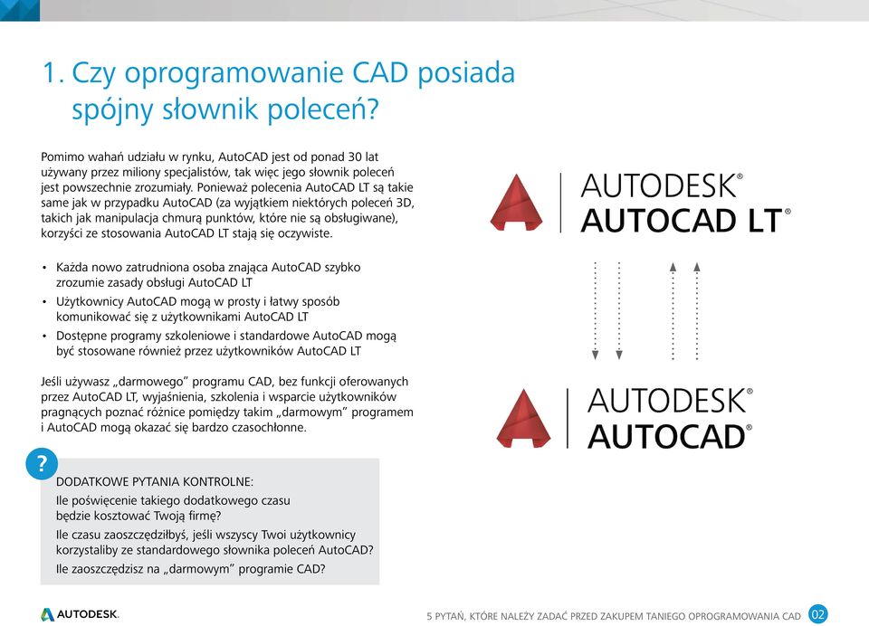 Ponieważ polecenia AutoCAD LT są takie same jak w przypadku AutoCAD (za wyjątkiem niektórych poleceń 3D, takich jak manipulacja chmurą punktów, które nie są obsługiwane), korzyści ze stosowania