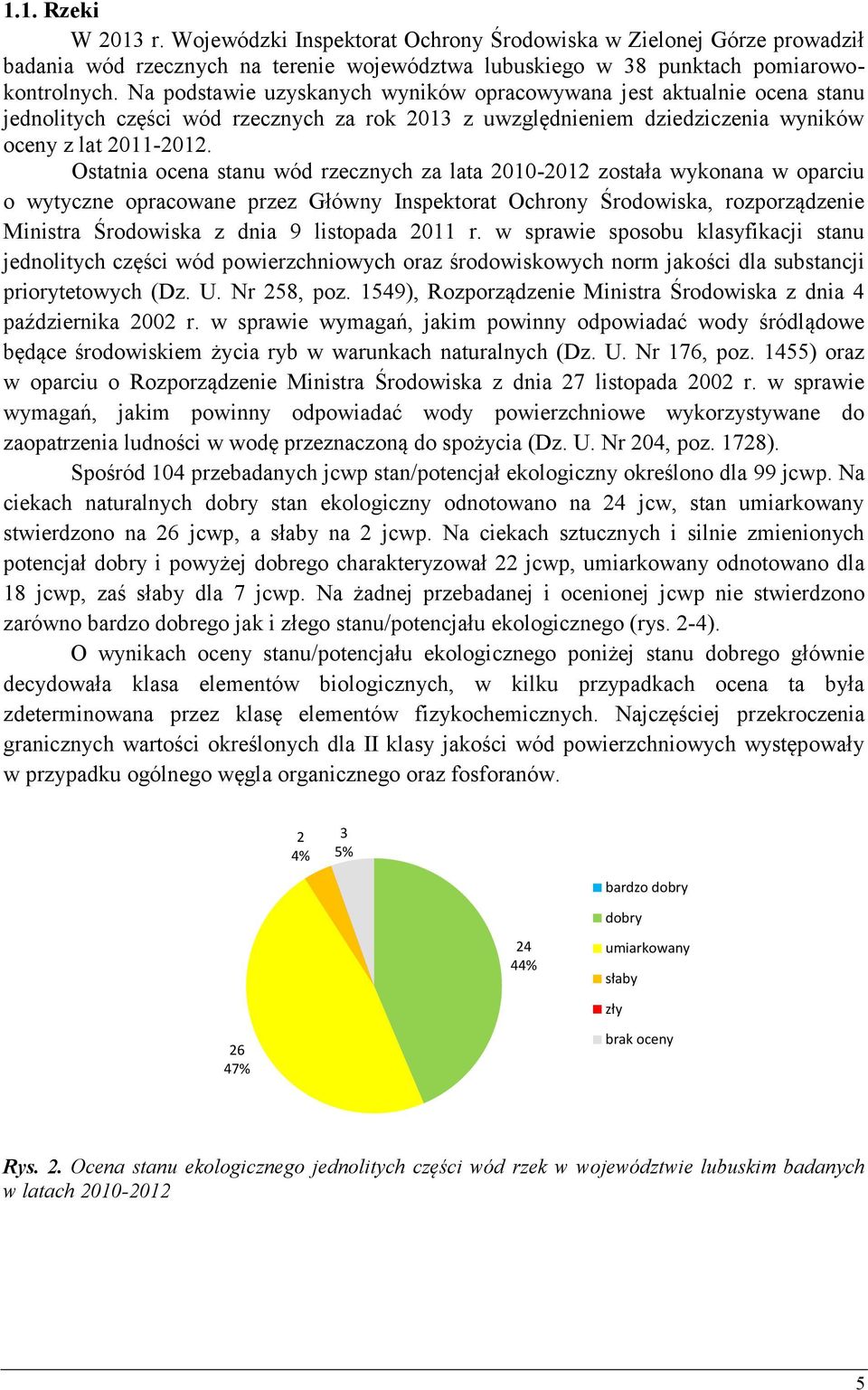 Ostatnia ocena stanu wód rzecznych za lata 2010-2012 została wykonana w oparciu o wytyczne opracowane przez Główny Inspektorat Ochrony Środowiska, rozporządzenie Ministra Środowiska z dnia 9