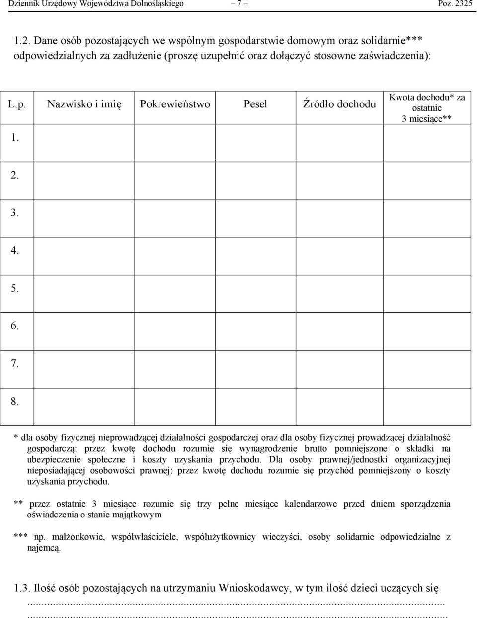 Kwota dochodu* za ostatnie 3 miesiące** 2. 3. 4. 5. 6. 7. 8.