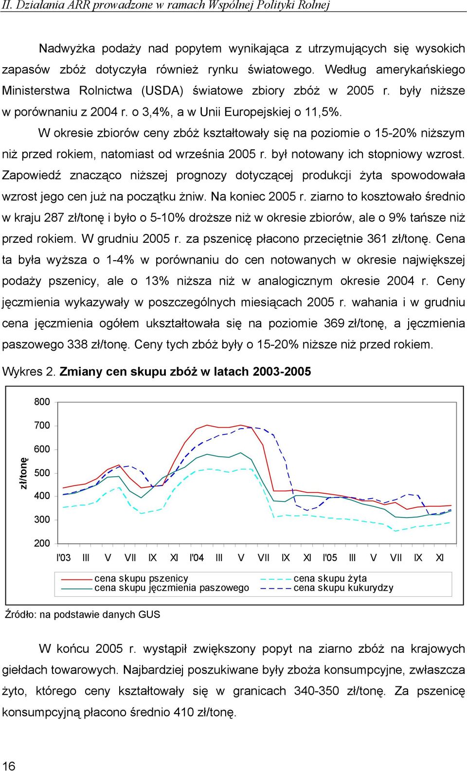 W okresie zbiorów ceny zbóż kształtowały się na poziomie o 15-20% niższym niż przed rokiem, natomiast od września 2005 r. był notowany ich stopniowy wzrost.