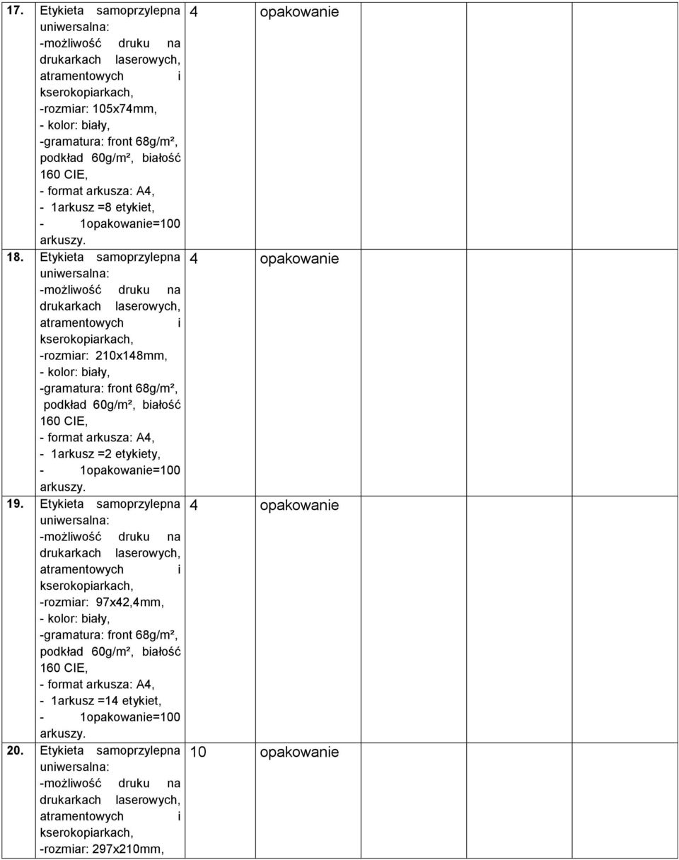 Etykieta samoprzylepna -rozmiar: 210x148mm, - 1arkusz =2