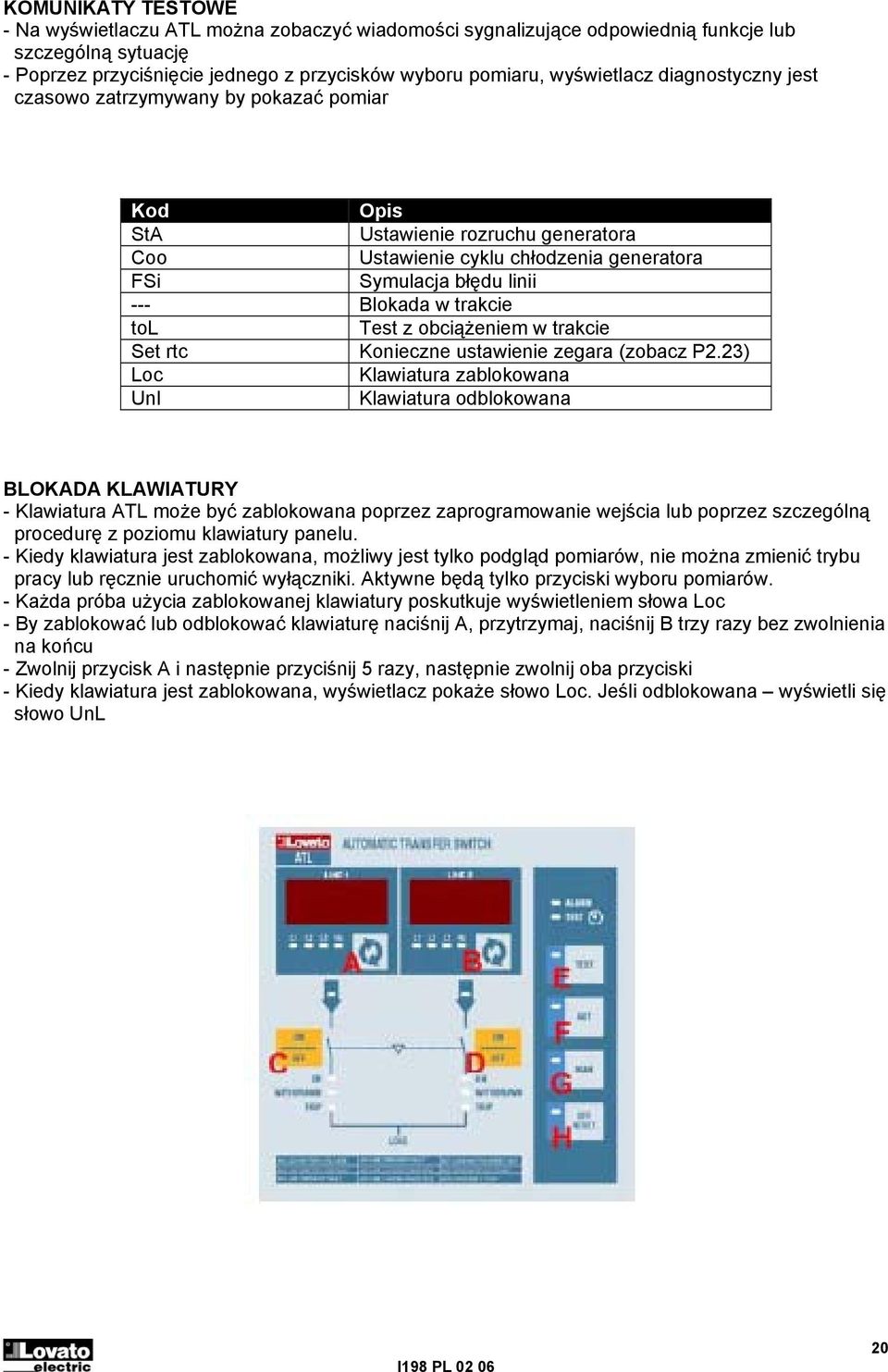 Test z obciążeniem w trakcie Set rtc Konieczne ustawienie zegara (zobacz P2.